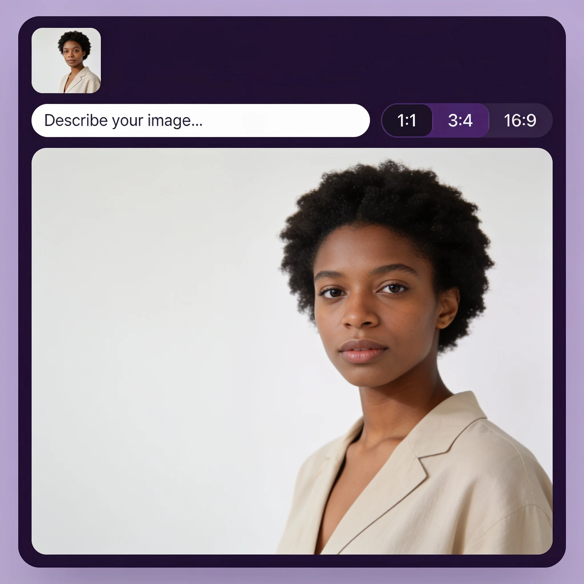 The DreamUtopia image generator with a reference photo, a prompt, and an aspect ratio selector