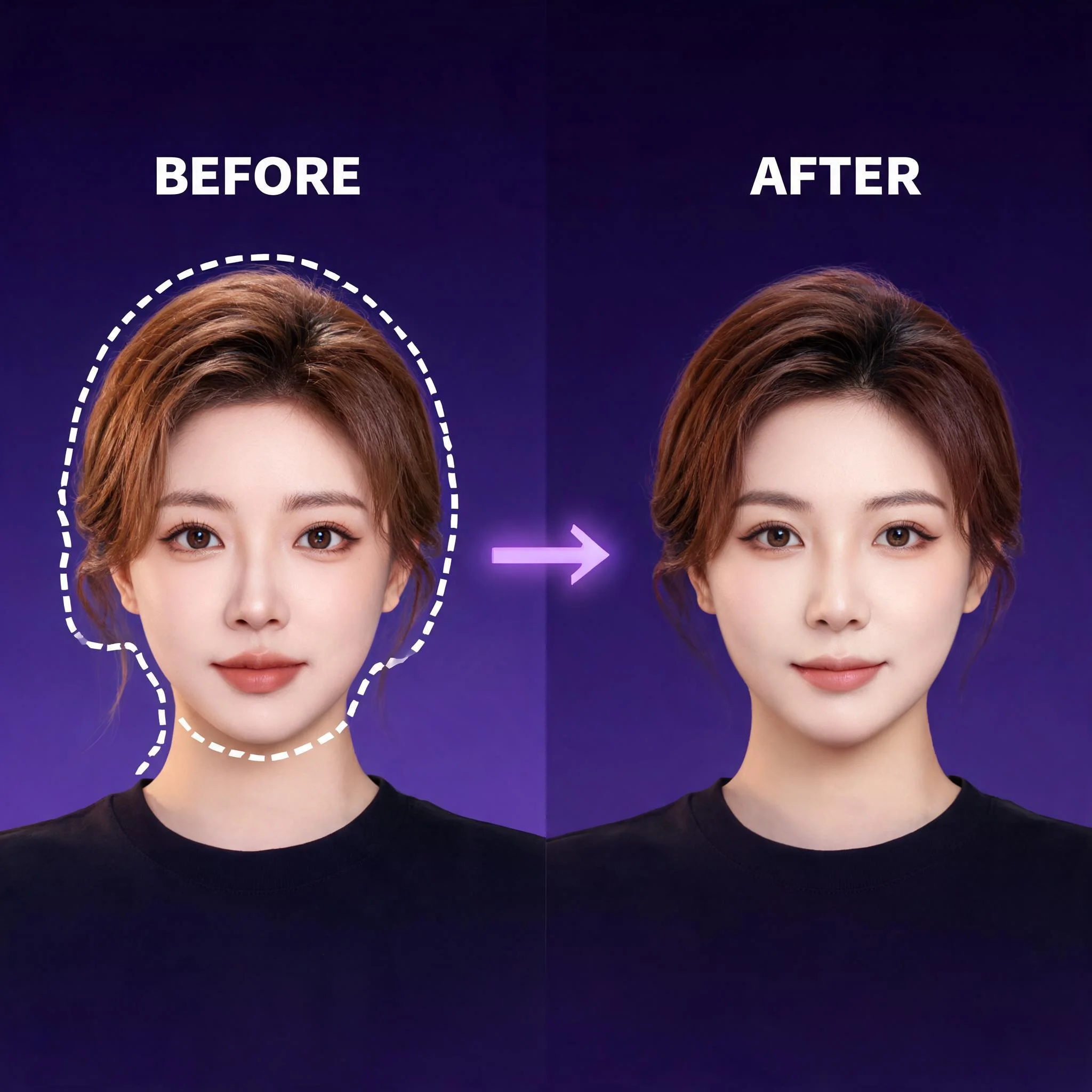 Before and after comparison showing AI video face swap replacing a face in a portrait clip