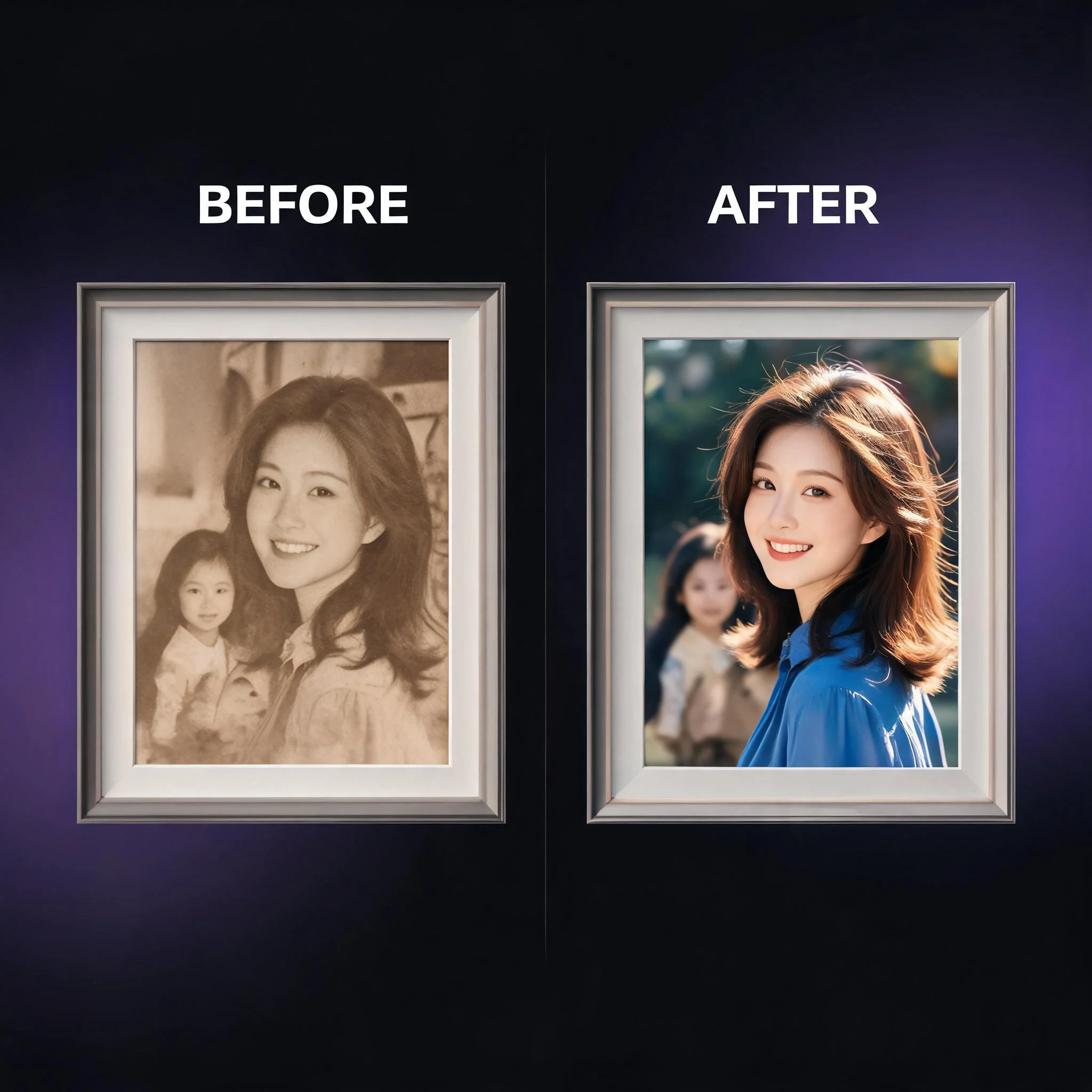 Before and after comparison showing a still photograph transformed into an animated video clip
